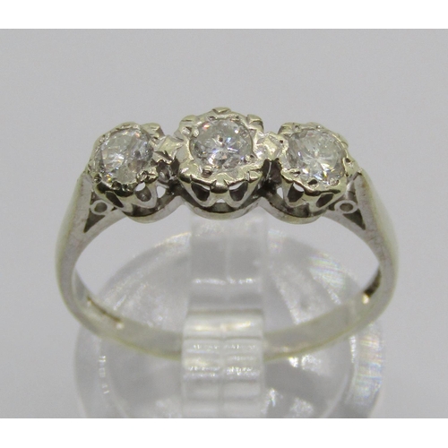 1314 - 9ct white gold illusion-set three stone diamond ring, 0.50ct total approx, size Q, 2.7g