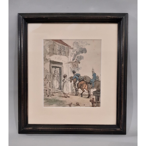 72 - Attributed to Thomas Rowlandson (1756-1827) - pencil, ink and watercolour study, signed verso, mount... 