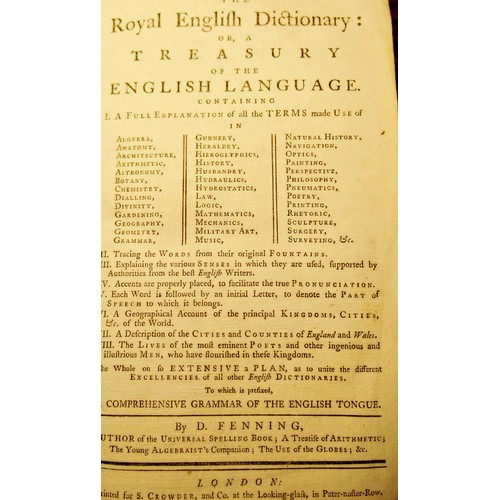 226 - Daniel Fenning - The Royal English Dictionary, 1741, leather bound