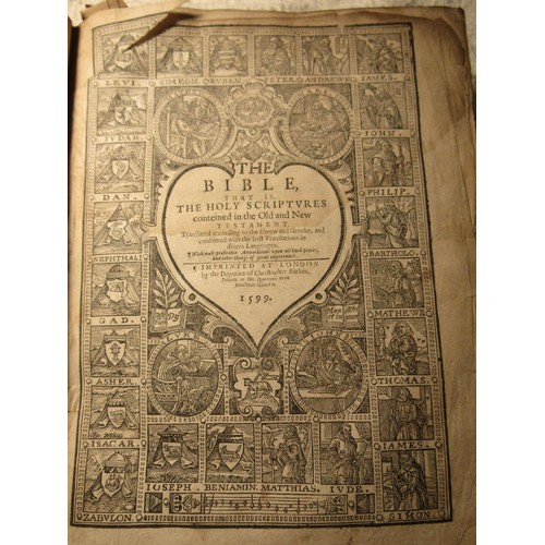 240 - A Breeches Bible, 1599, printed by Deputies of Christopher Barker, embossed leather bindings