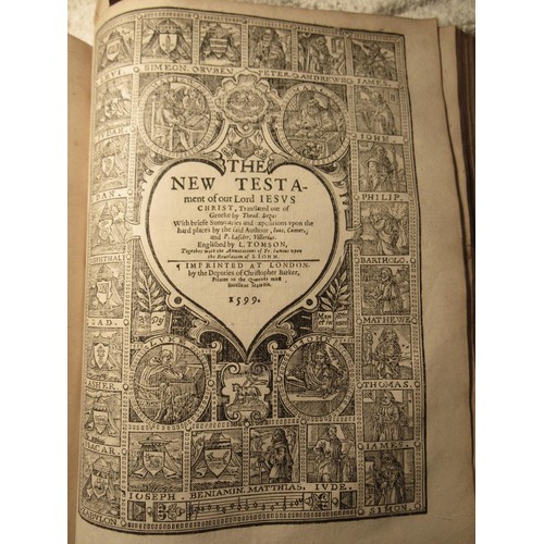 240 - A Breeches Bible, 1599, printed by Deputies of Christopher Barker, embossed leather bindings