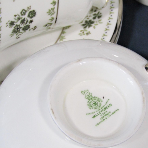 1001 - A collection of Royal Doulton bone china dinner and tea wares in the Valley Green pattern consisting... 