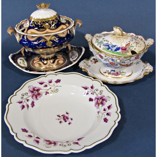 1010 - A collection of china wares comprising two low comports with floral and gilt decoration, a covered v... 