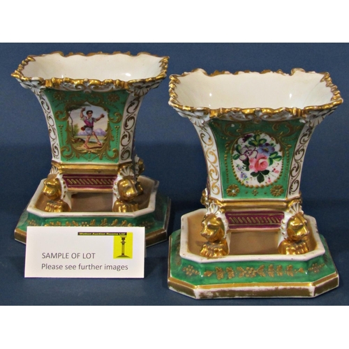 1015 - A collection of vintage china with green and gilt bands and floral decoration comprising a high comp... 