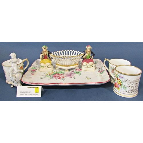 1015 - A collection of vintage china with green and gilt bands and floral decoration comprising a high comp... 