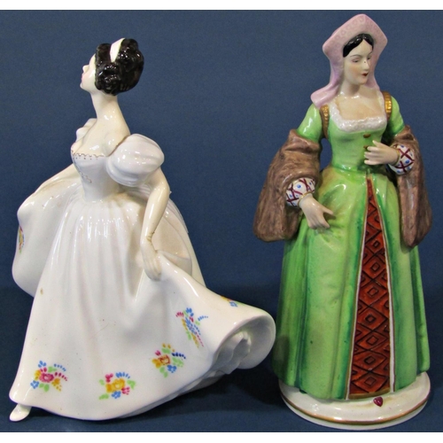 1031 - Six bone china figures comprising Mary Queen of Scots, 2634, Royal Doulton Kate HN2789, Coalport Que... 