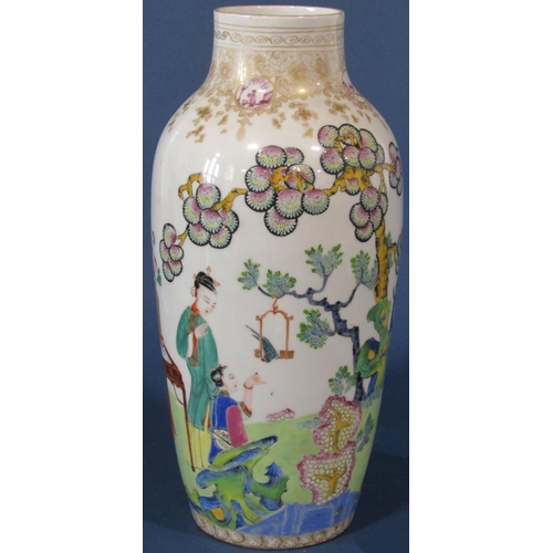 1052 - A pair of early 19th century Chinese oviform vases with hand painted detail, showing characters in l... 