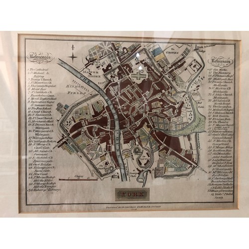 150 - Three hand coloured prints of maps to include: 'York' engraved for the York Guide, Published by J & ... 