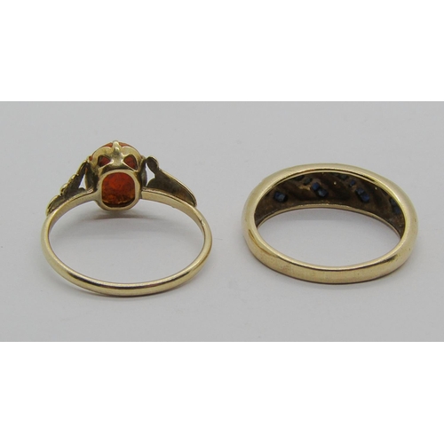 1313 - Two 9ct rings; a calibre-cut sapphire and diamond example and a cameo example, 4.7g total