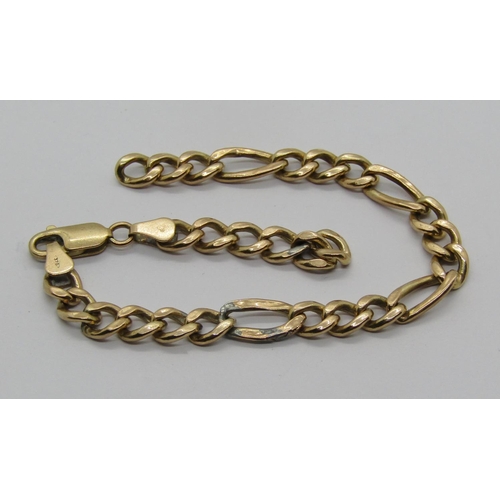 1324 - 9ct figaro link bracelet, 3.7g (af)