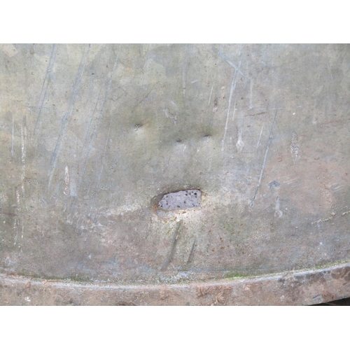 2035 - A large circular galvanised steel planter with pop riveted seams and drill base 956 cm diameter x 36... 