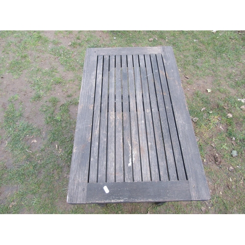 2045 - A small stained teak rectangular two tier garden table with slatted top labelled to rail - Teak take... 