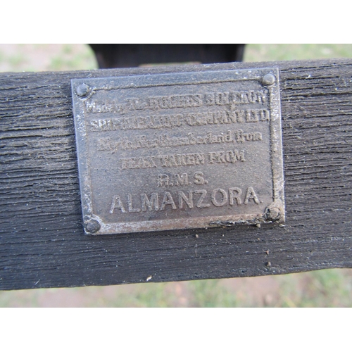 2045 - A small stained teak rectangular two tier garden table with slatted top labelled to rail - Teak take... 