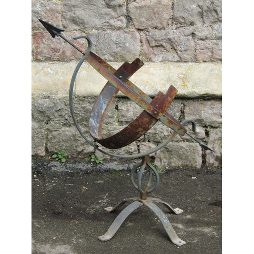 2059 - A weathered light steel garden armillary sundial