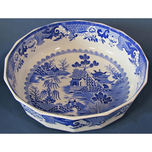 1063 - A large Masons blue and white bowl with chinoiserie printed detail, 40cm diameter, together with a f... 