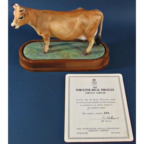 1066 - A Royal Worcester porcelain study of a Jersey Cow, sculpted by Doris Linder, limited 220/500, with c... 