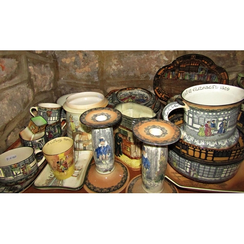 1083 - A large quantity of Doulton Dickensian and Old Moreton Hall pattern tablewares, various dishes, vase... 