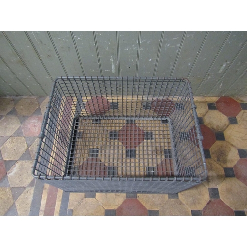 2081 - A heavy gauge industrial steel rectangular basket with rounded corners and drop carrying handles 61 ... 