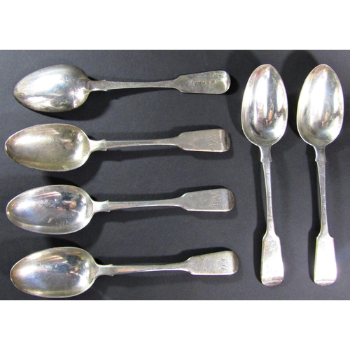 1199 - Six Georgian silver serving spoons, London 1829, maker John Henry and Charles Lias, 14.6oz approx