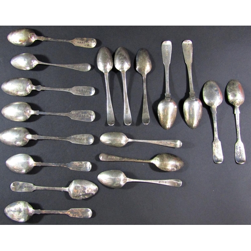 1200 - Eighteen various 19th century silver teaspoons, 8.9oz approx