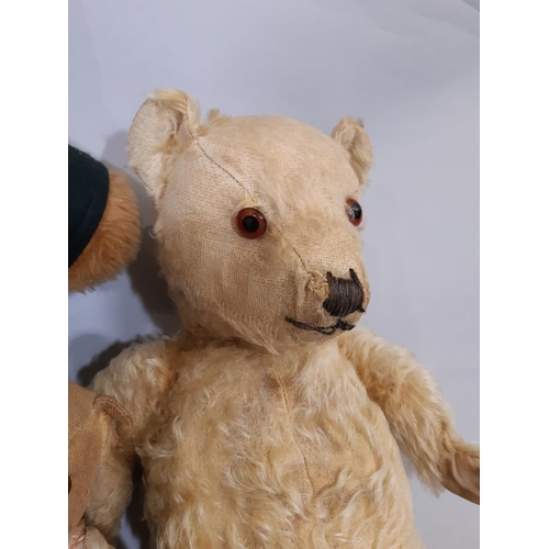 343 - 3 teddy bears including a mid 20th century Chiltern type bear with stitched nose, mouth and claws, a... 