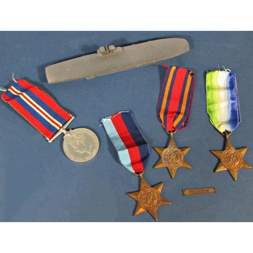 1420 - 1939-45 Atlantic and Burma Star, 39-45 war medal, Pacific bar with original packaging and a model of... 