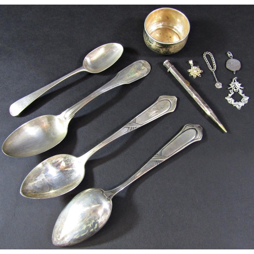 1218 - A Georgian silver spoon, London 1782, maker Richard Crossley, three continental silver spoons and a ... 