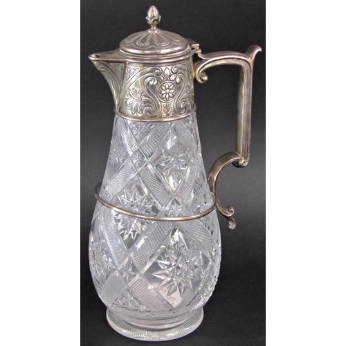 1221 - A late Victorian Elkington & Co silver mounted cut glass claret jug, Birmingham 1899, (AF)