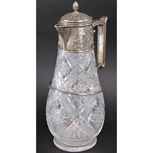 1221 - A late Victorian Elkington & Co silver mounted cut glass claret jug, Birmingham 1899, (AF)