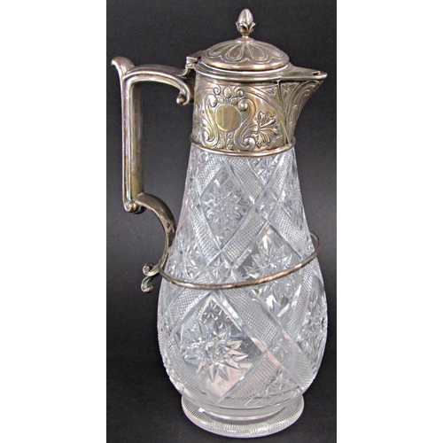 1221 - A late Victorian Elkington & Co silver mounted cut glass claret jug, Birmingham 1899, (AF)