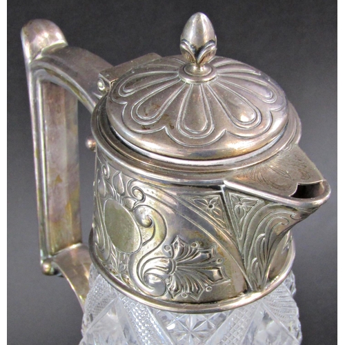 1221 - A late Victorian Elkington & Co silver mounted cut glass claret jug, Birmingham 1899, (AF)