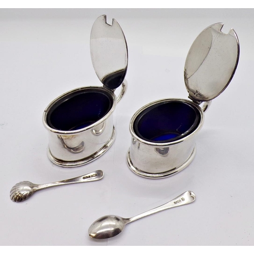 1419 - Pair of 19th century gold plated lunettes and two silver plated mustard pots of oval form, both with... 