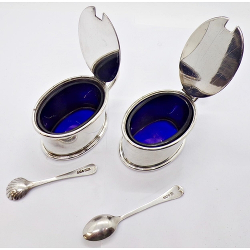 1419 - Pair of 19th century gold plated lunettes and two silver plated mustard pots of oval form, both with... 