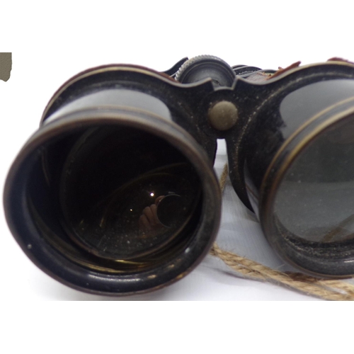 1421 - A pair of WWI military binoculars, together with WWII defence medal,  39-45 War Medal