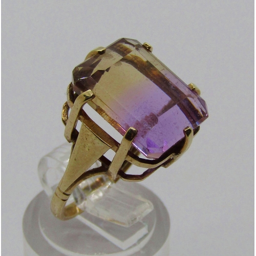 1278 - Vintage 9ct ametrine dress ring, maker 'R.Bs', size L, 4.3g