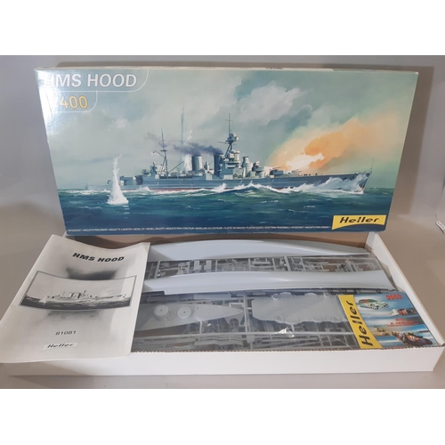 337 - Modelling kits including Airfix Ark Royal, HMS Hood by Heller and kit for the Cutty Sark (these 3 ap... 