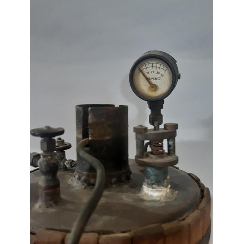 356 - A vintage vertical live steam boiler and stationary single flywheel horizontal engine on platform ba... 