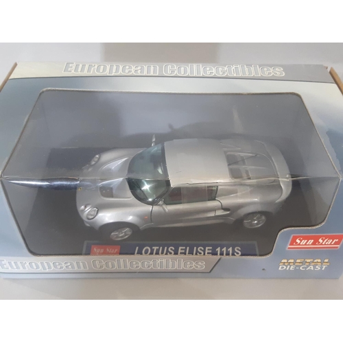 353 - 3 boxed 1:18 scale model cars comprising Sun Star Lotus Elise 111S and 1966 Lotus Elan S3 (both with... 