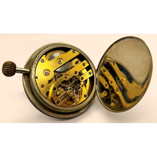 1381 - A silver mounted travelling watch case holding a silver plated cased watch with enamelled dial, the ... 