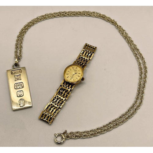 1385 - A ladies Rotary Quartz wristwatch with 9 carat gold casework and bracelet, 16g all in, together with... 