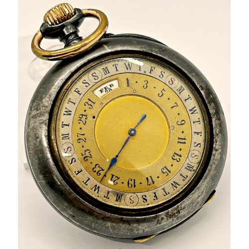 1388 - A 19th century German pocket watch in gun metal case with enamelled dial, with secondary dial and ro... 