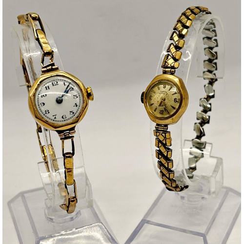 1389 - Two vintage ladies wristwatches; one with 9ct case and bracelet (bracelet af), the other with 9ct ca... 