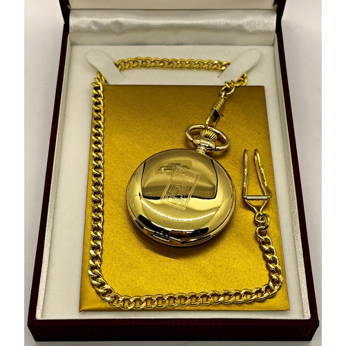 1390A - A Rolls Royce presentation watch, chain and key fob for 50 years service, in gold plate, with certif... 