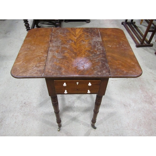 2185 - A small 19th century mahogany drop leaf table with two real and two dummy frieze drawers raised on r... 