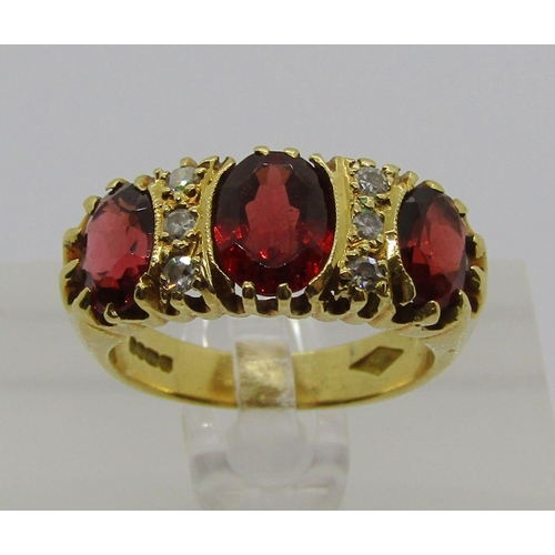 1326 - Substantial 1960s 18ct garnet and diamond ring, maker V&Co, size N/O, 8.1g