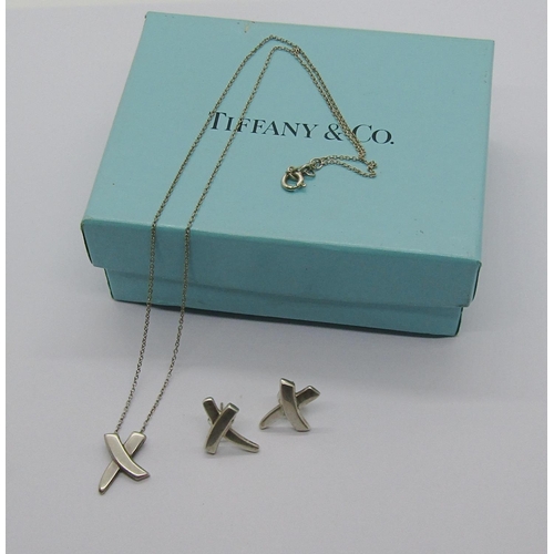 1354 - Tiffany & Co. silver 'X' design pendant necklace and matching pair of stud earrings, by Paloma Picas... 