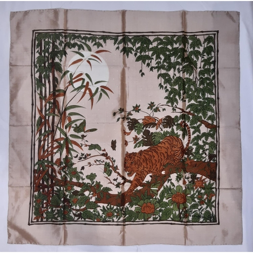 1648 - Silk scarf by Gucci depicting spring flowers 76x76cm, and a Thai silk scarf by John Thompson 87x87cm... 