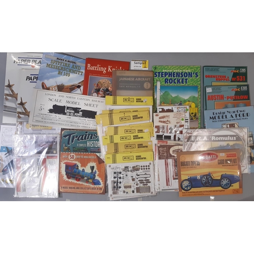 359 - Collection of card modelling kits, mainly vehicles and all un-started including 19 Riko model kits (... 