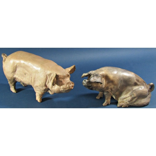 1099 - Six studio pottery figures of pigs, various types and individually crafted, with incised detail, uns... 