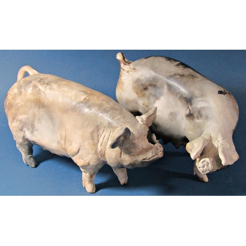 1099 - Six studio pottery figures of pigs, various types and individually crafted, with incised detail, uns... 